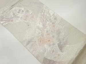 鳳凰に草花・曲線模様織出し袋帯